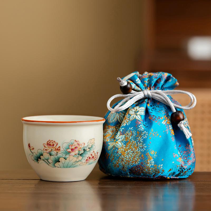 High-end Ru kiln master cup retro new Chinese-style openable cylinder cup ceramic portable gift bag commemorative small gift
