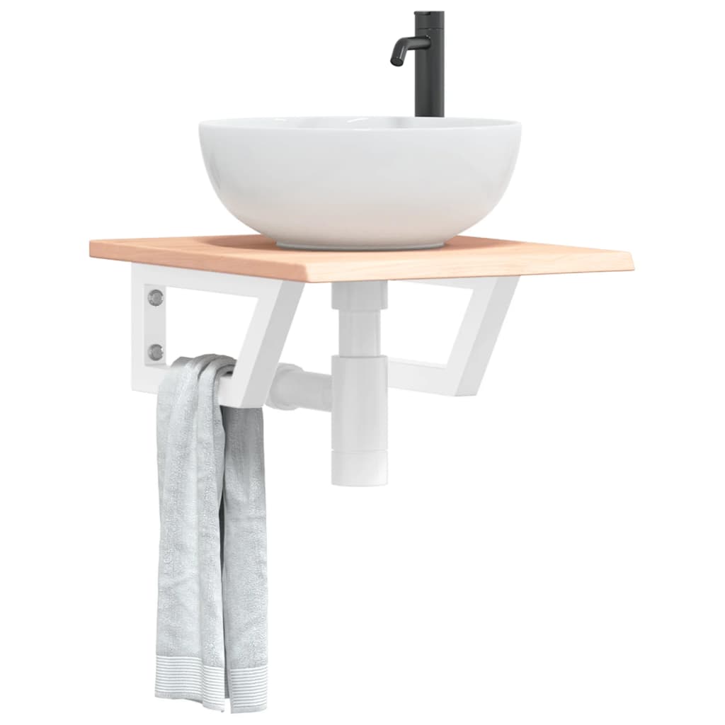 Washbasin Top with Mounting Bracket Steel and Solid Oak Wood