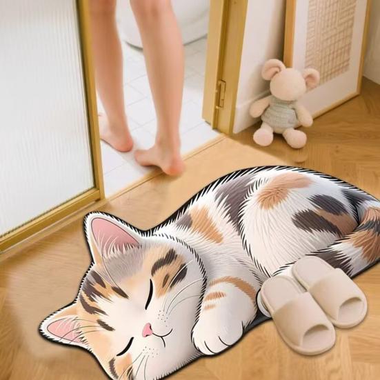 Floor Mat Non-Slip Backing Cat Design Easy Maintenance Versatile Rug Living Room