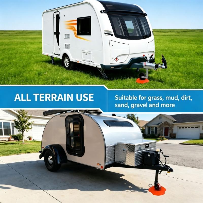 Trailer Caster Wheel Support Base with Curved Center Area, Orange Plastic Tongue Wheel Dock with Pull Rope for Campground and Garage Parking