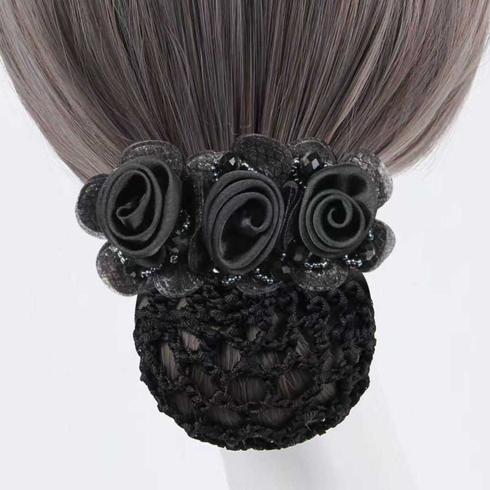 Updo Styling Tool Flower Hair Net with Spring Clip Net Pocket Headdress For Work Use