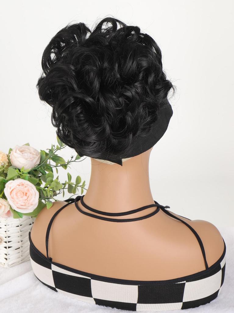 Synthetic Wig Black Messy Bun Elastic Drawstring Bb Clip Loose Wave Big Curly Bun 8 "short Synthetic Ponytail Extension Bun for Use by Women