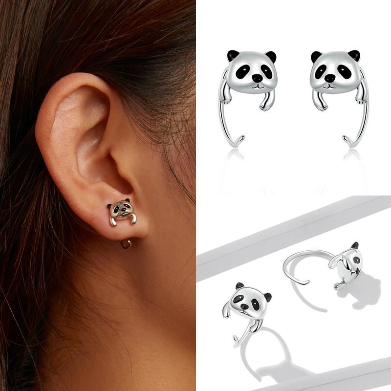WOSTU 925 Sterling Silver Animal Dog Panda Cat Stud Earrings For Women Wedding Fashion Earrings Original Silver 925 Jewelry