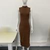 European and American Summer Sleeveless High Neck Knitted Dress Sexy Slim Fit Knitted Sweater Long Skirt
