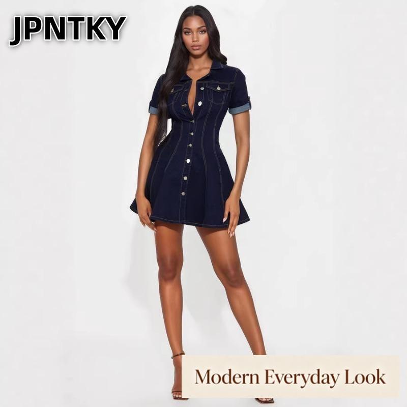 JPNTKY Модные Летние Весенние Однотонные Принтованные Короткий Рукав Повседневные Платья