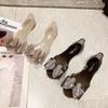 Fashion Jelly Shoes Plastic Sandals 2024 Women's Flat Peep Toe Rhinestone Bow Beach Shoes Seaside Leisure Fashion Transparent Sandal