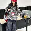 2025 Autumn Girls' Striped Sweatshirt & Plaid Pants Set - Korean Student Fashion, Casual Two-Piece