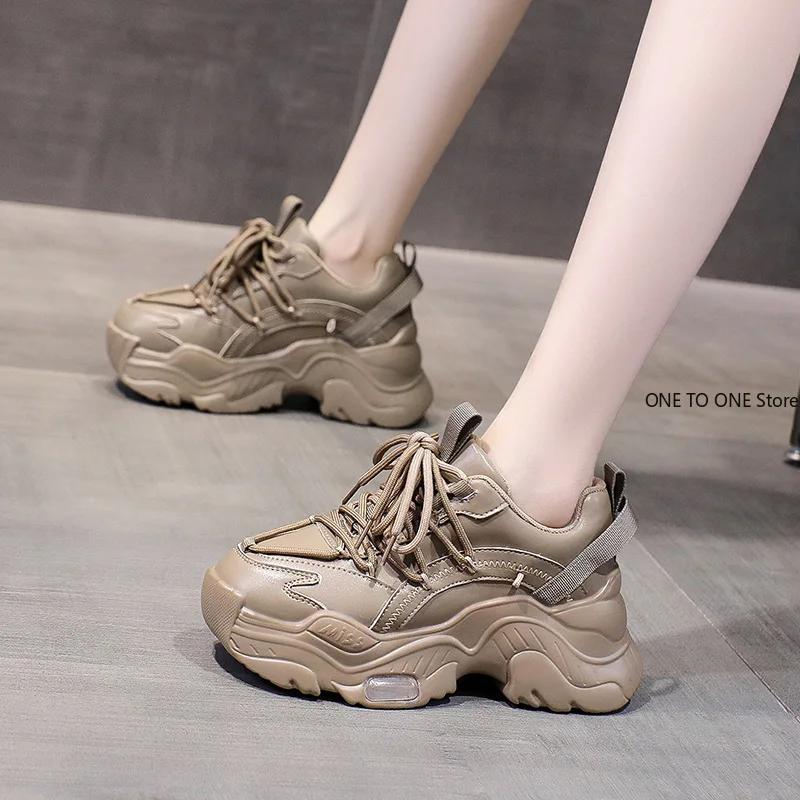 2024 Белые Черные Массивные Кроссовки Женские Весна Осень Толстая Подошва Папьи Туфли Женские Модные Кроссовки Из Искусственной Кожи На Платформе Женские