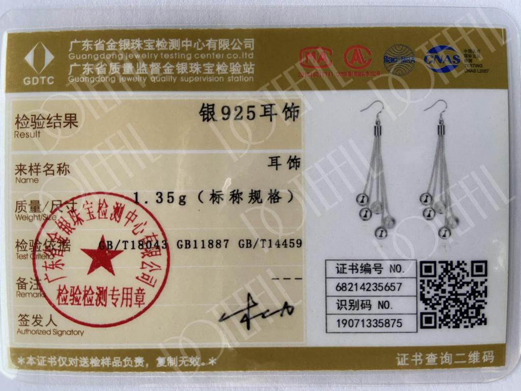 925 Sterling Silver Beads Earrings Fashion Jewelry