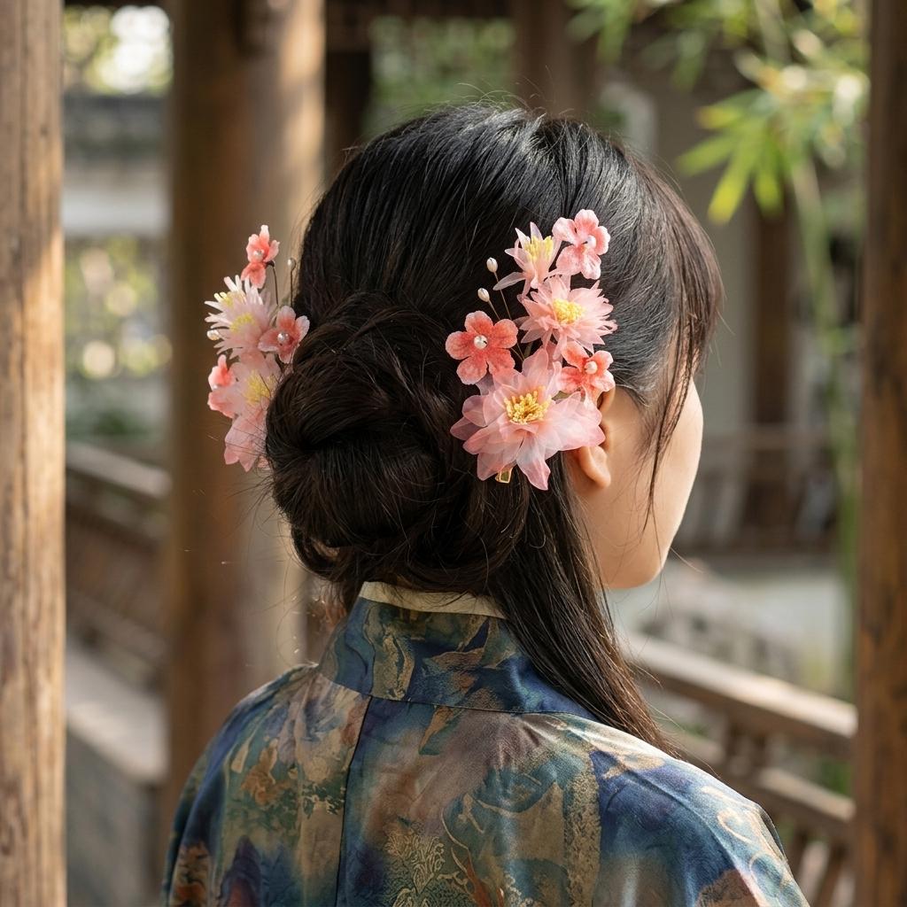 Silk Flower Hair Clips Pair Durable Alloy Base for Hairstyling
