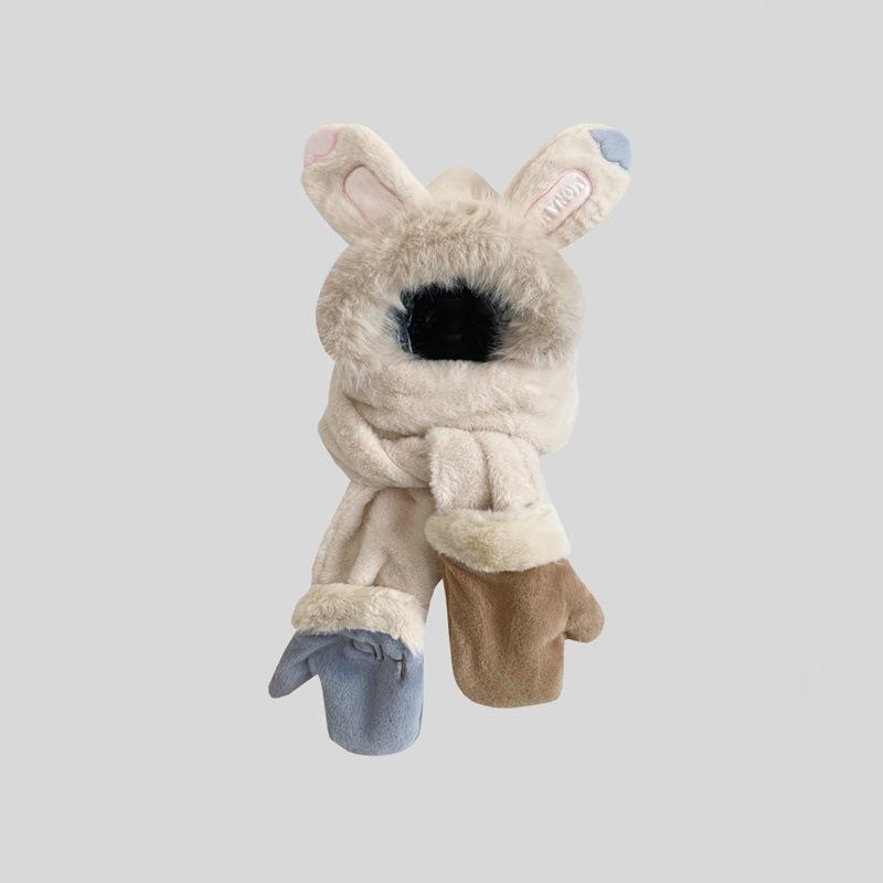 Мягкая шапка с кроличьими ушками, шарф, перчатки, комплект из трех предметов, женская осенне-зимняя термошапка для защиты ушей при езде на велосипеде в холодную погоду