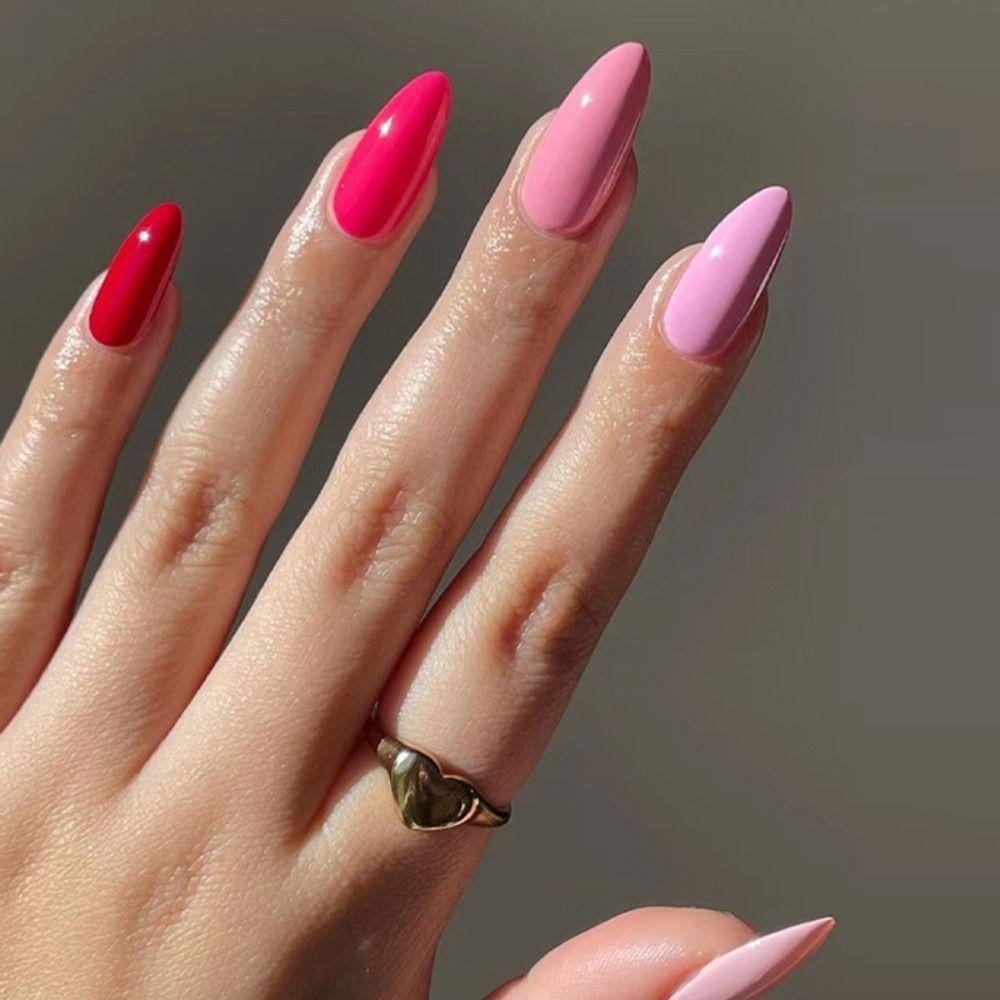 24pcs Manicure Diy Lines Moon Stars Press On Nails Blue Flowers French Eyes Long Almond False Nails