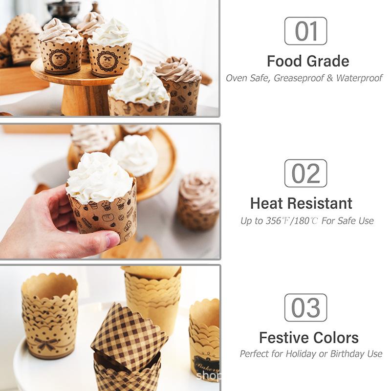 50/100pcsHeat-Resistant Kraft Paper Muffin Cups for Baking and Serving - Small Kitchen Accessories for Cakes, Pastries, and More