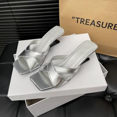 Мода 2024 Дизайнерская Элегантная Обувь Женские Сандалии Клиновидный Каблук Средние Шлепанцы Женские С Открытым Носком Роскошная Мода Вечеринка Женская Обувь