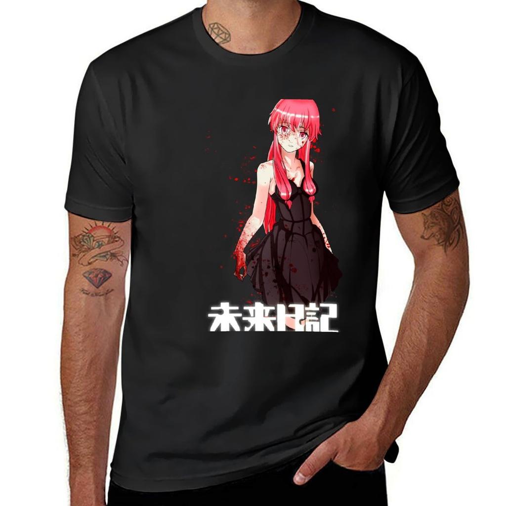 Футболка Mirai Nikki корейская мода эстетичная одежда животный принт для мальчиков черные облегающие футболки для мужчин