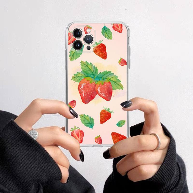FHNBLJ Summer Strawberry Phone Case For iPhone 13 14 Pro Max XS XR 12 11 Pro 13 Mini 6 7 8 Plus Clear Back Cover Capa