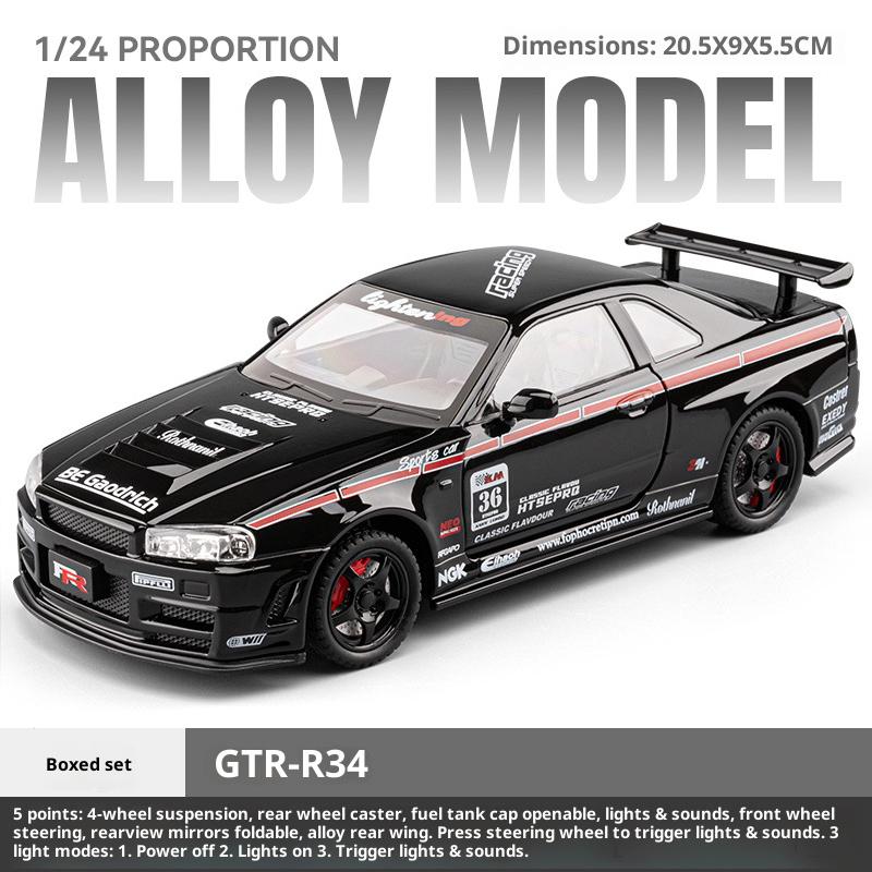 Симуляция 1/24 Модель гоночного автомобиля Nissan GTR из сплава со звуком и светом Коллекционная миниатюрная модель автомобиля Игрушка для детей Мальчика Подарок