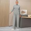 Однотонный свитер с высоким воротником и комплект брюк широкого кроя - Женский осенне-зимний костюм-двойка 2024