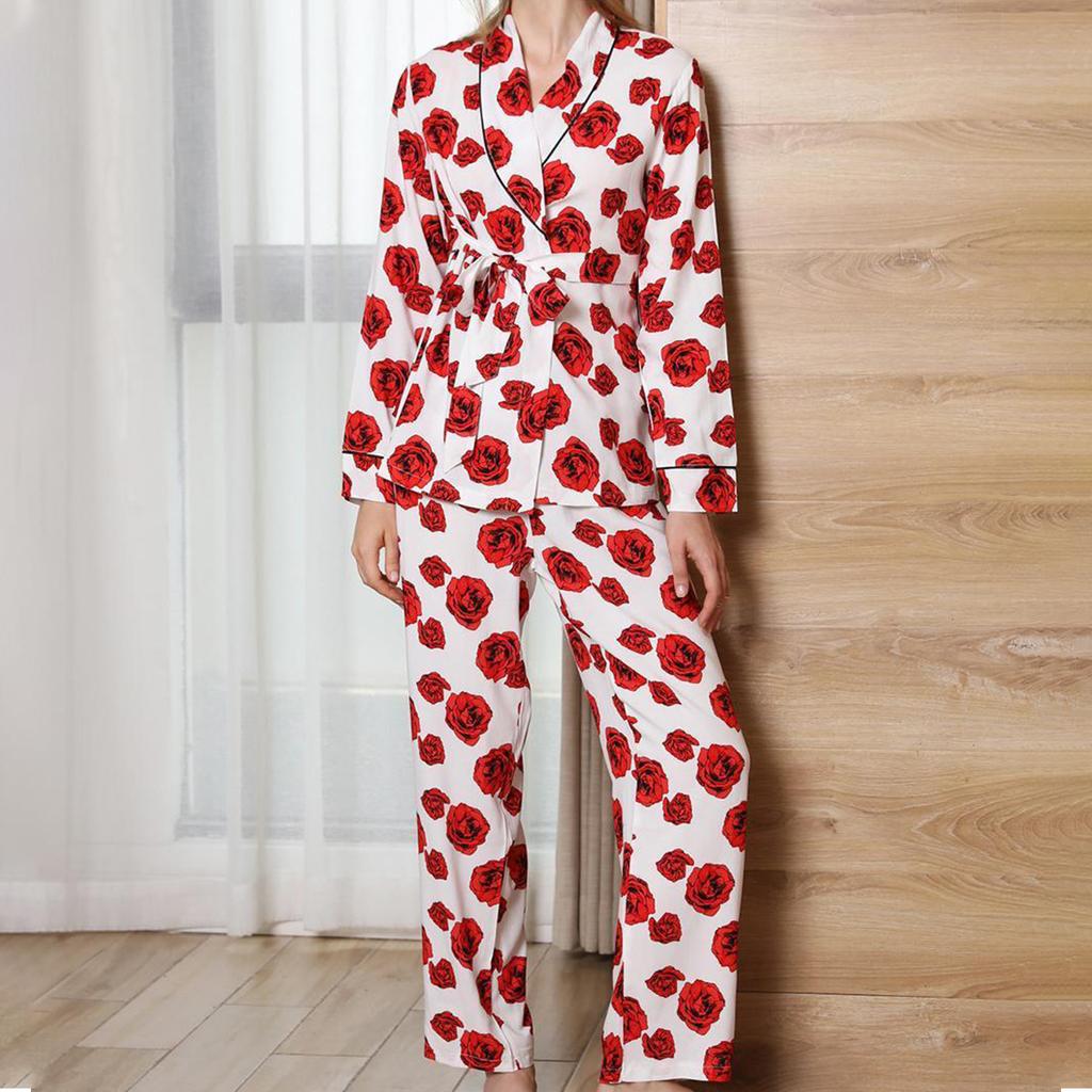Women's Homewear Autumn and Winter Casual Pajamas Loose Tie Robe Trousers Suit