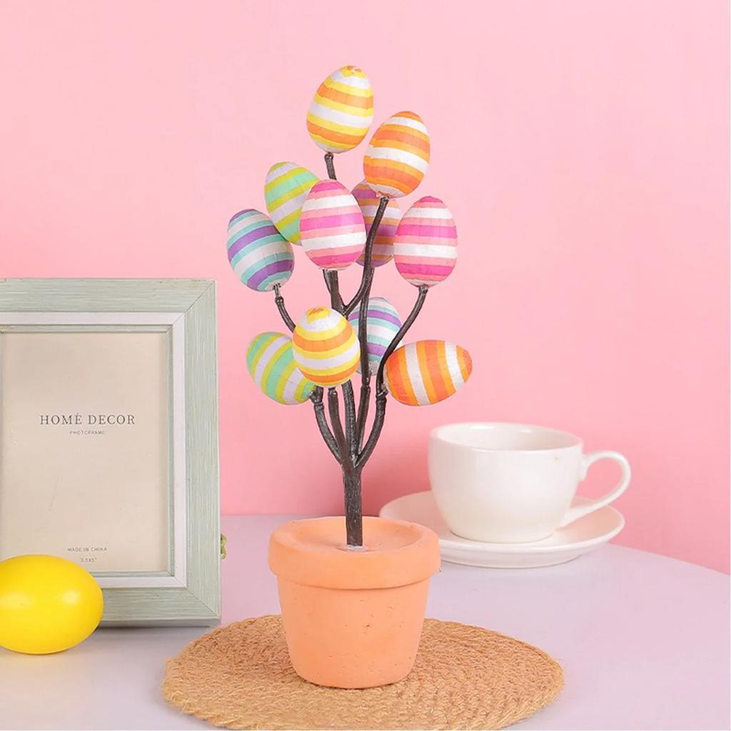 Easter Simulation Egg Potted Flower Tree Cartoon Printed Eggs Easter Desktop Decorative Ornaments Home Decor