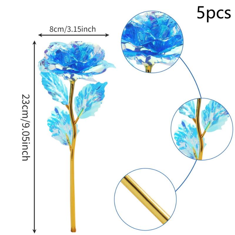 5pcs 24K Foil Plated Rose Valentine's Day Creative Gift Gold Rose Lasts Forever Love Wedding Decor Lover Lighting Roses