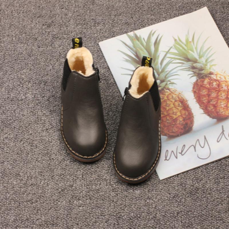 Children's Snow Boots Autumn and Winter Boys' British Style Non-slip Wear-resistant Warm Solid Color Cotton Boots Girls' Short Boots