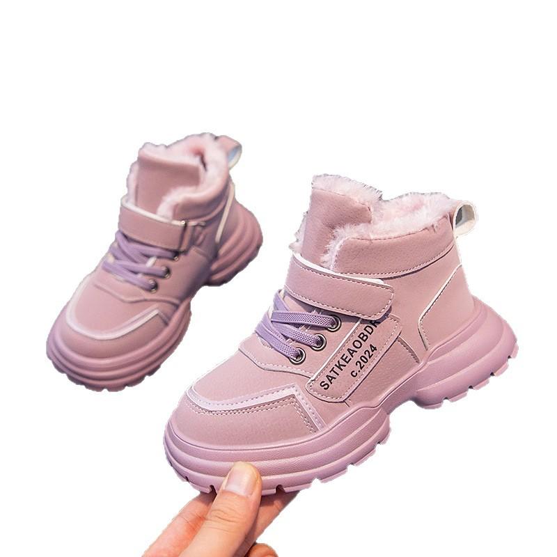 Girls Big Cotton Shoes 2025 New Winter Velvet Warm Children's Snow Boots Girls Sports Shoes Thickened Cotton Boots Tide