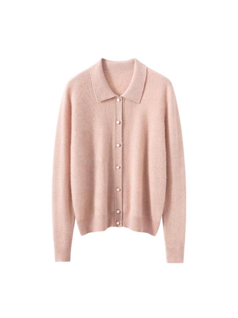 Women's Cashmere Polo Collar Cardigan: Elegant Autumn/Winter Knit Sweater