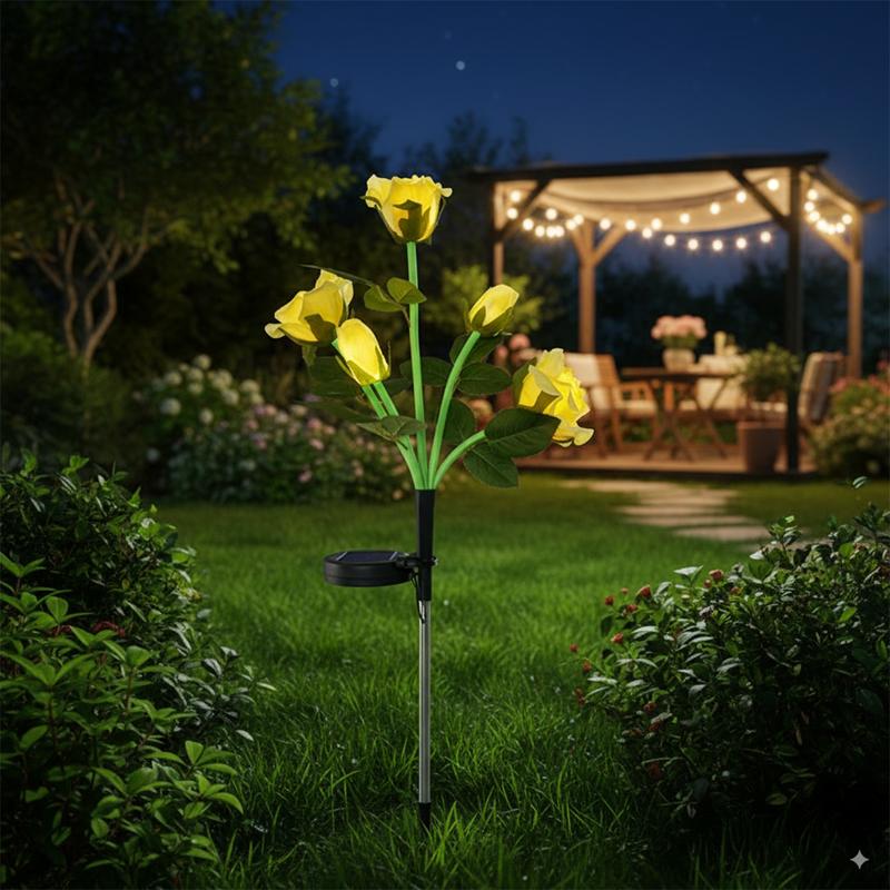 5 Heads Solar Light Yard Lights Outdoor Garden Lighting For Fence White Fence Flowers Roses Flower Lamp Flood Patio Pathway Blue