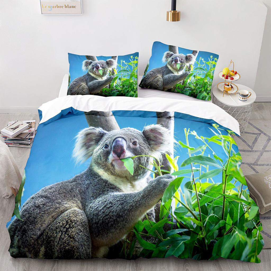 Comfortable Cartoon Koala Pattern Duvet Cover Set With Duvet Cover And Pillowcases King Queen Twin Sizes For Boys Girls And Kids