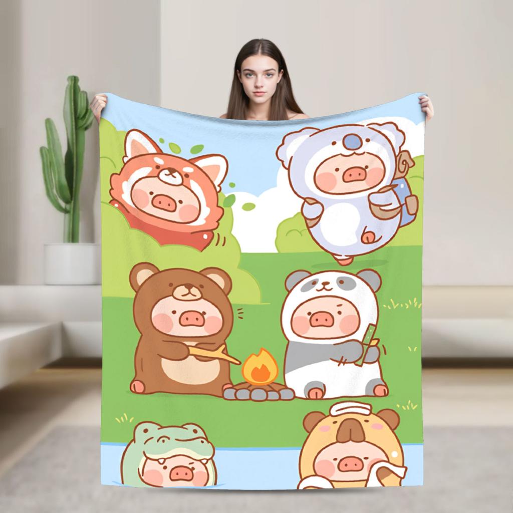 Cartoon L-Lulu Pig Warm Soft Blankets Travel Office Throw Blanket Street Trend Couch Chair Flannel Bedspread Sofa Bed Cover