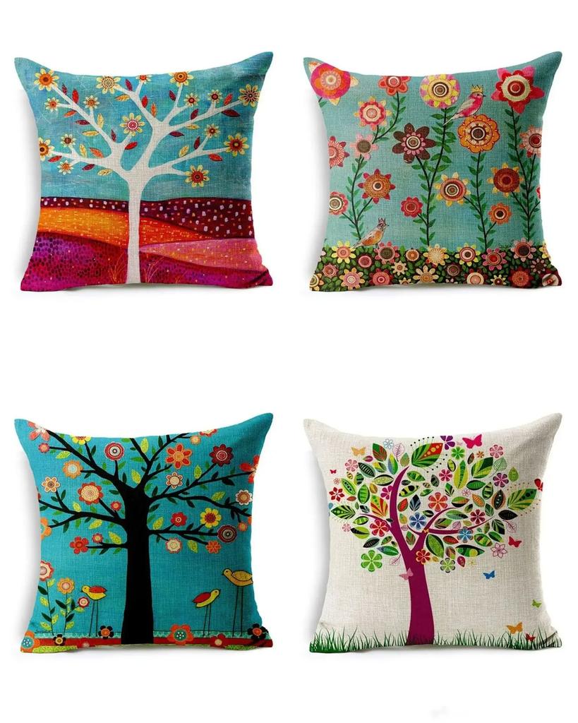 Тропическая зеленая наволочка для подушки с красочным узором дерева, креативная подушка, жизненная сила, натуральный стиль, декоративная подушка для дивана