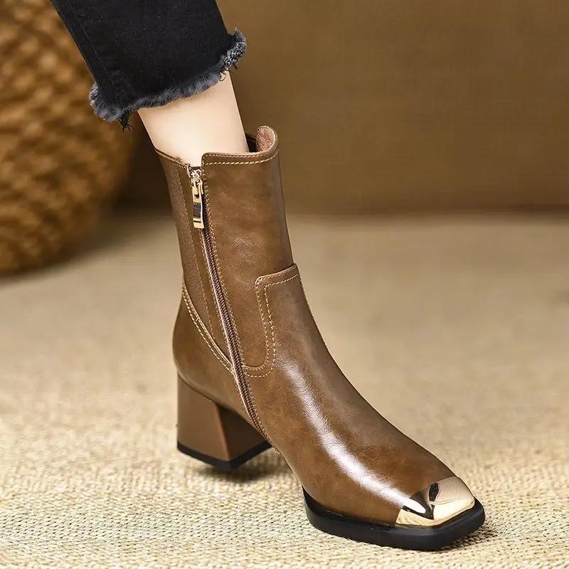 Fashion Soft Women's Ankle Boots Warm Autumn Winter Square Toe Female Short Shoes Fashion 2025 Boot New Rock Pu Hot Footwear In Booties