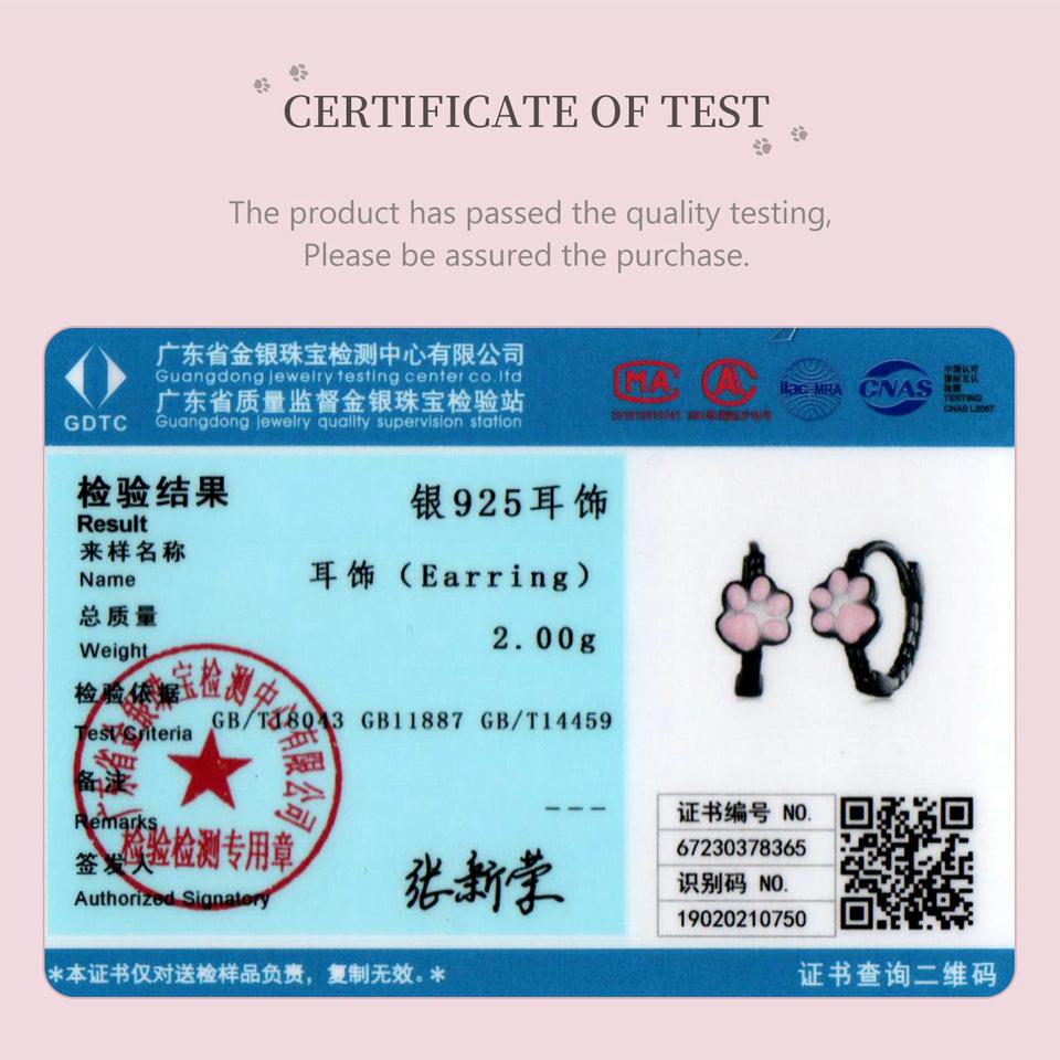 WOSTU 925 Sterling Silver Black Gold Pink Pet Cat Claw Hoop Earrings Women Lovely Animal Drop Ear Clips Birthday Jewelry Gift