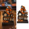 Black Orange Festive Home Accents Wooden Glowing Haunted House Figurine with LED Light, Halloween Tabletop Centerpiece Seasonal Holiday Party