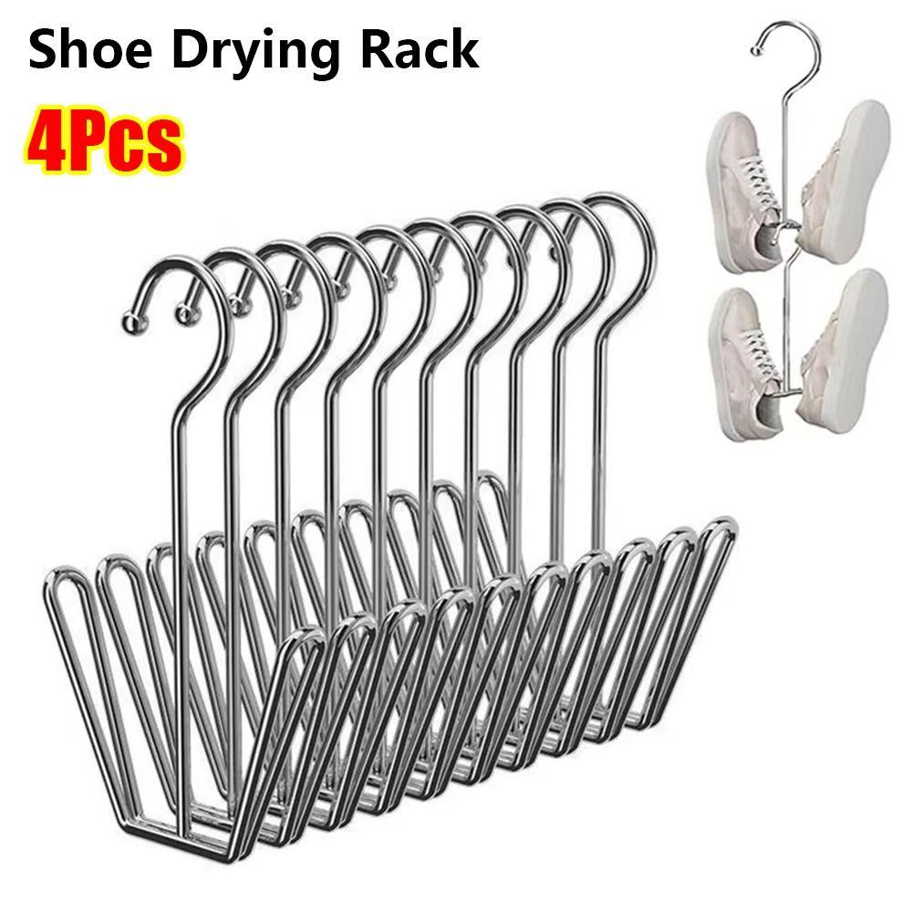 4Pcs/Pack Stainless Steel Clothes Hanger Hook Silver Storage Organizer New Shoe Drying Rack
