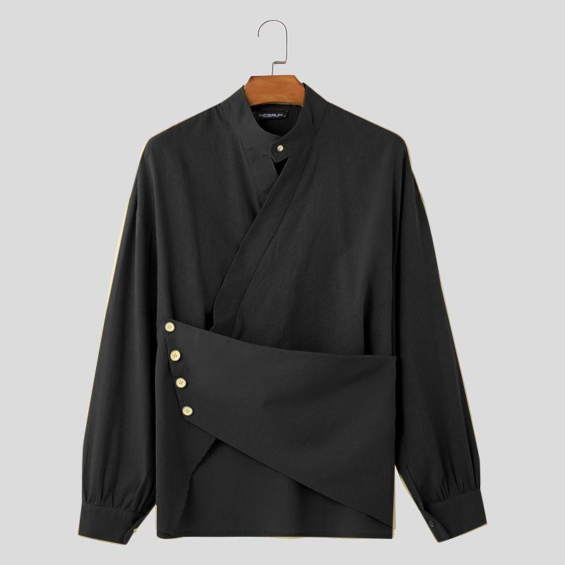 INCERUN Мужские повседневные рубашки с длинным рукавом и крест-накрест