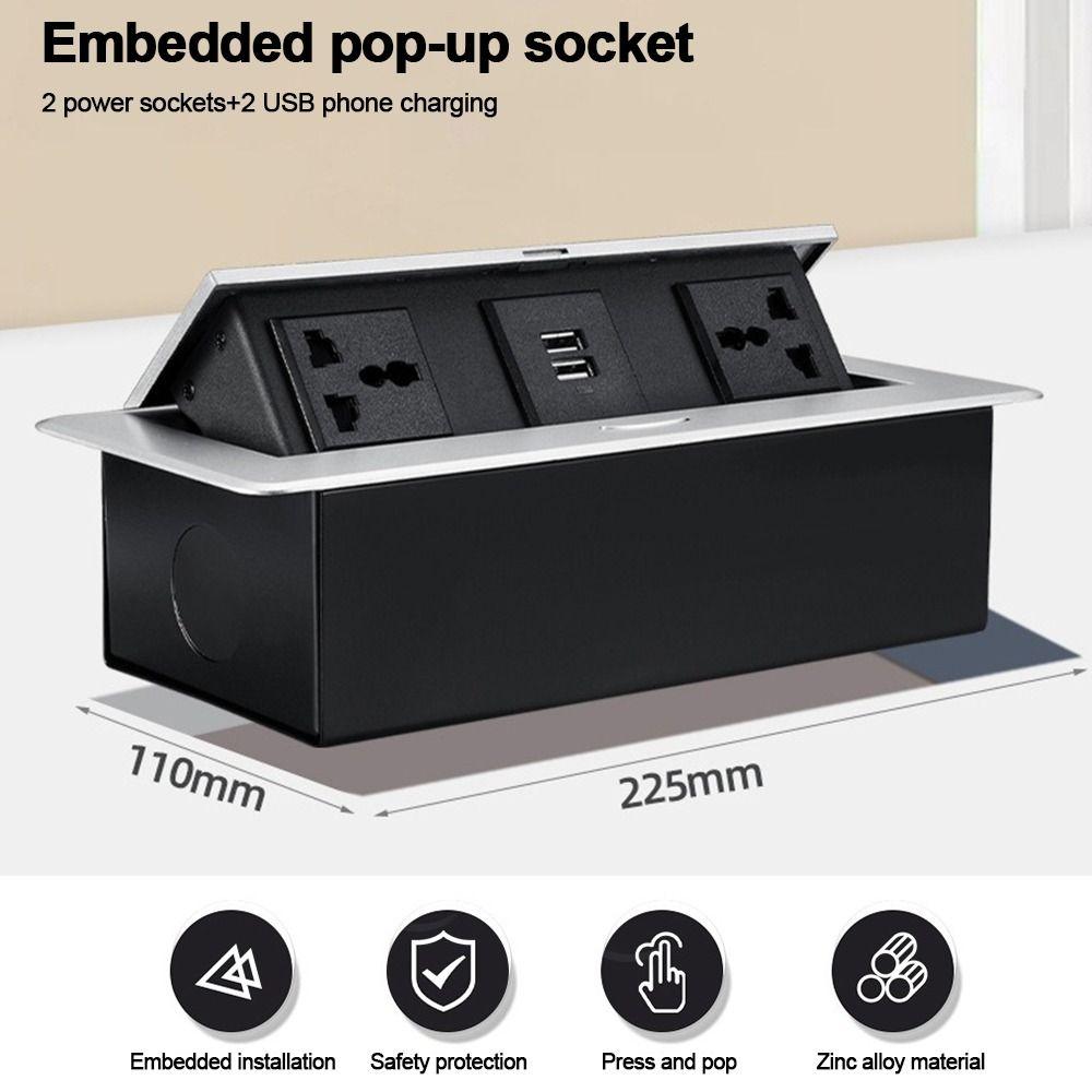 Metal Panel Table Top Recess Outlet Three-Hole Hidden Table Socket  Multimedia Desktop