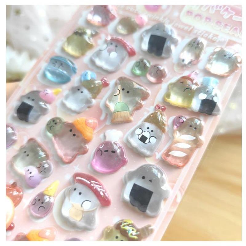 3D Yoyo Family Relief Sticker, Crystal Children's Cartoon Handmade Decorative Sticker, Suitable for Gifting and Decorating