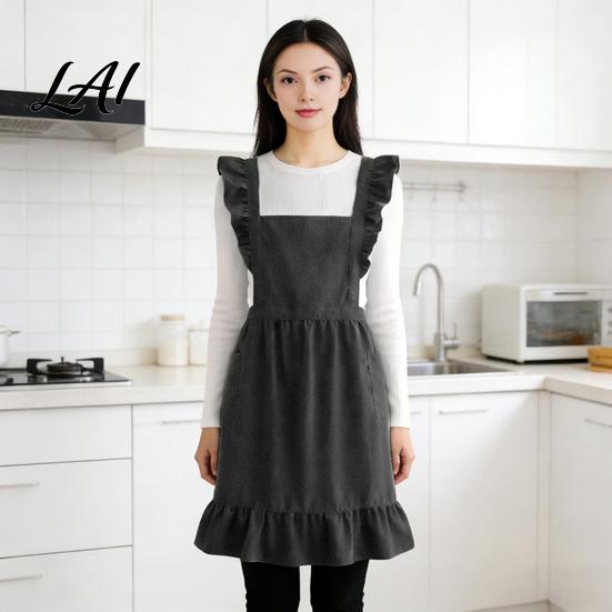Professional Baking Apron Cross Back Ruffle Water Repellent Pockets with Side Polyester Decorative Floral Arranging Cooking Bib Apron Adjustable