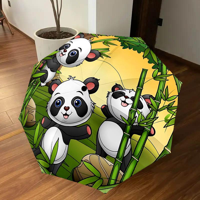 1PC Panda Bamboo Automatic Open/Close Umbrella with Windproof, 8-Rib Sturdy Canopy, Durable Ribs, Fashionable Design1311A