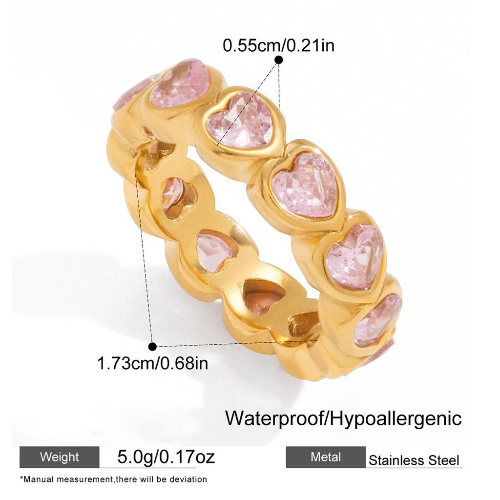 316 Stainless Steel Waterdrop Pink Zircon Rings Waterproof 18K Gold Plated Multicolored Square CZ Knuckle Ring Vintage Jewelry