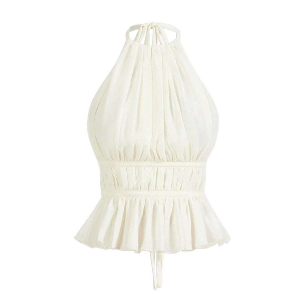 Sleeveless Chiffon Vest Tops Halter Women's Crop Top Simple Lace-up Camisole Club