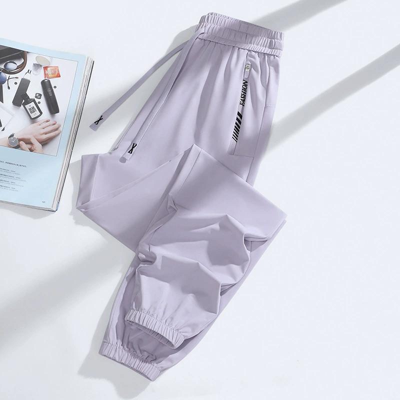 Летние брюки Ice Silk в парном стиле, мужские эластичные спортивные брюки, мужские повседневные брюки, мужские универсальные повседневные свободные широкие брюки