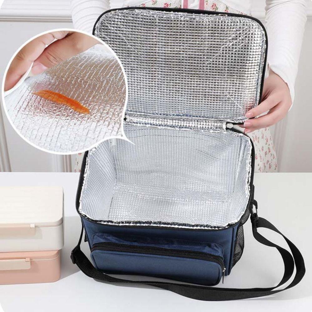Solid Color Insulated Lunch Bag Large Capacity Food Warm Thermal Bag Tote Square Bag Travel