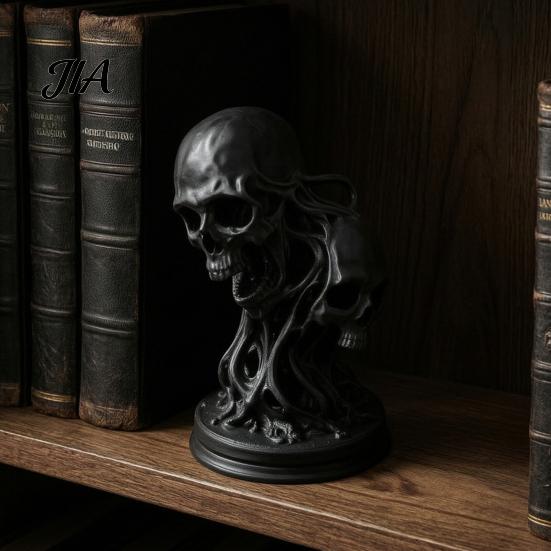 Уникальный настольный декор из смолы, 3D-печатное украшение в виде двойного черепа, фигурка изогнутого скелета, статуэтка в готическом стиле для дома, Хэллоуина, бара и