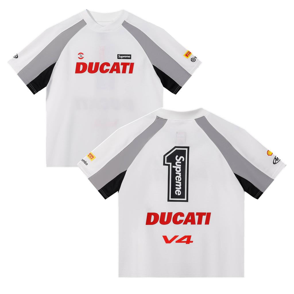 Supreme Футболка с коротким рукавом, созданная в сотрудничестве с Ducati, свободная универсальная гоночная футболка для мужчин и женщин American Trend