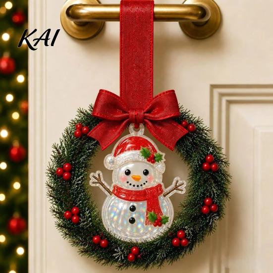 Small Holiday Hanging Decor Mini Christmas Wreath Door Handle Decoration, Gingerbread/Angel/Bell/Snowman Artificial Pine Winter Festive Gift