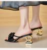 Summer Women's Slippers 2024 New Black Open Toe Shaped Heel High Heels Fashion Slip On Flower Sandals for Women Sandalias Mujer