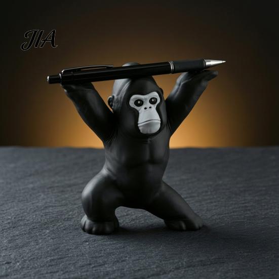 Stress Relief Desk Toy 3D Printed Gorilla Pen Holder, Funny Figurine, Resin Accessories Minimalist Black Ornaments for Office Home Study Handheld